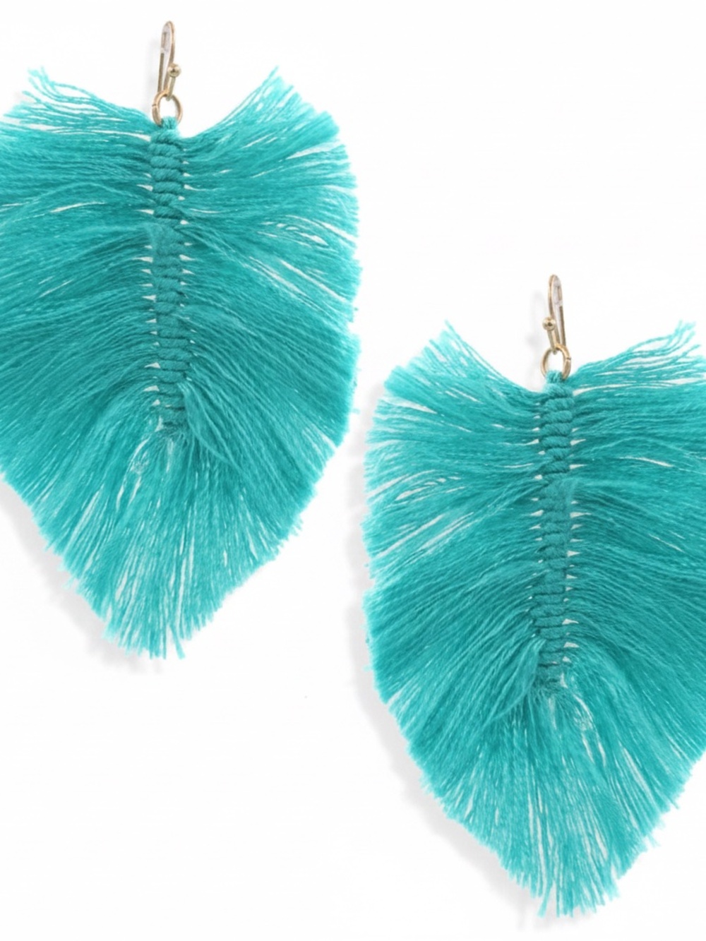Womens Fringe Teal Cotton Leaf Earring